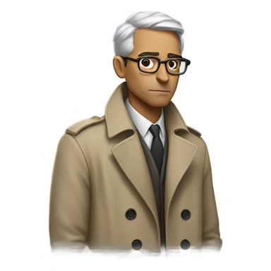 Man in glasses wearing a trench coat hunched over  sticker