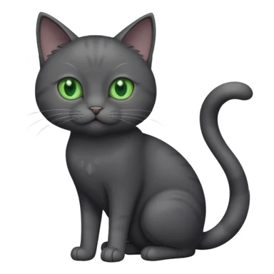 full body gorgeous solid dark grey cat with green eyes, white paws and white whiskers playing sticker