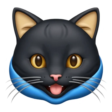 Un emoji de una cara de gato negro riendo a carcajadas, con lágrimas azules brotando de sus ojos cerrados y una boca abierta y sonriente, en el estilo de diseño de emoji clásico. sticker