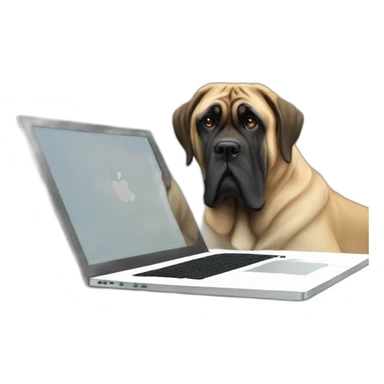 English mastiff using a Mac computer sticker