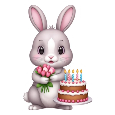 Bunny saying happy birthday with hearts and flowers  sticker