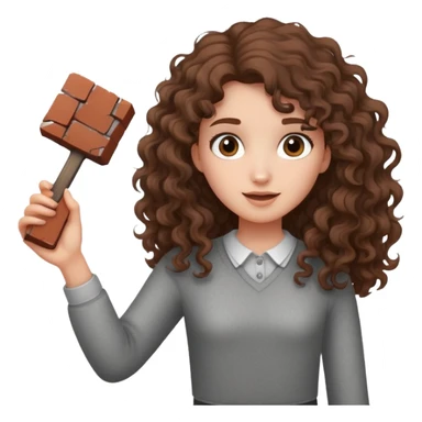 Long curly brown haired girl with flying brick sticker