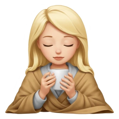 Blonde girl inside a blanket sipping coffee eyes closed sticker