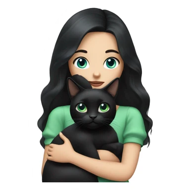 Girl with black hair and blue eyes holding a black cat with green eyes  sticker
