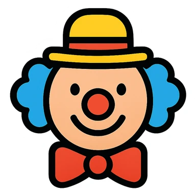 clown icon, stylized, round face, red nose, simple shapes sticker