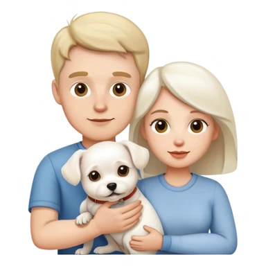 white male and female couple holding little white dog sticker