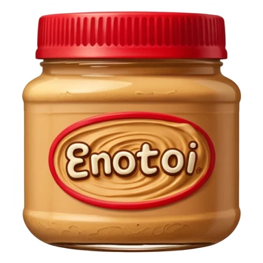 small clean transparent jar of peanut butter with creamy golden-brown swirl inside, simple brown or red lid, no label, rich thick natural texture, soft lighting, subtle shadows, emoji scale, optimized for clarity and detail at small size sticker