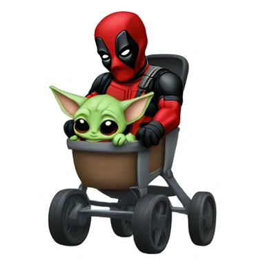 Deadpool pushing baby Yoda in his stroller sticker