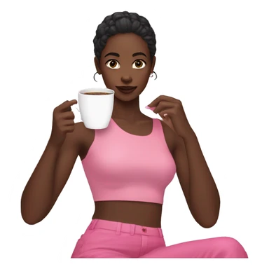 Young aesthetic black gilrl with pink clothes drinking coffee  sticker