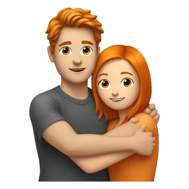 white boy with brown hair hugs a orange hair girl sticker