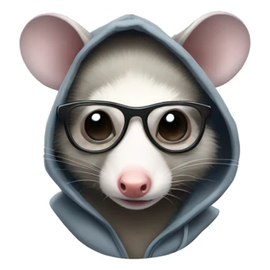 Opossum wearing glasses and hoodie sticker