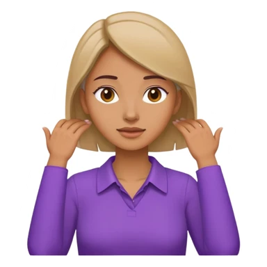 Lady in pirple shirt with her hands on her neck crossing sticker