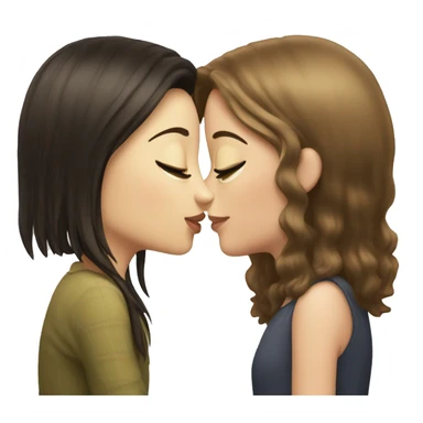 Short long haired brunette girl kisses tall short haired white skin girl sticker