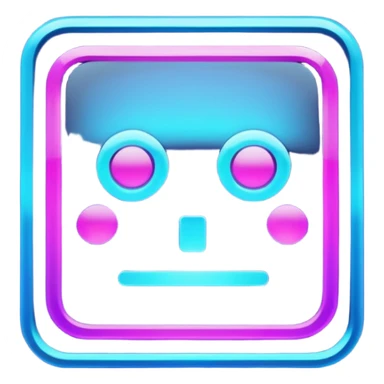 A glowing neon square in shades of blue and purple, transparent background, no face sticker