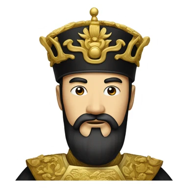 The Chinese emperor,with black hair and black beard,wore a high black golden hat  sticker