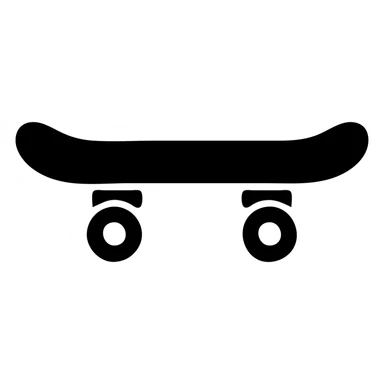 A skateboard in a black filled icon style, with a shock pad. sticker