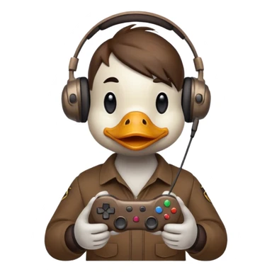 Gamer duck playing first person shooter game sticker