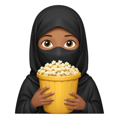 a burka cover eyes holding a bucket of popcorn sticker