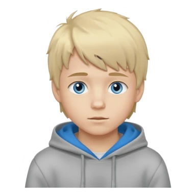 Teen boy with blue eyes and Grey hoodie standing up with blond short hair and fluffy bangs sticker