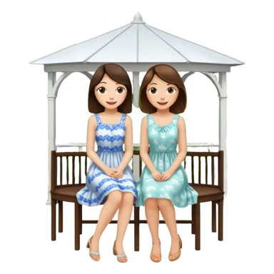 Two brunette women sitting on a white gazebo sticker