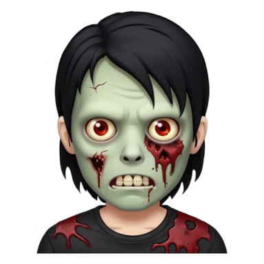 Zombie with a black hair and a shirt black rock sticker