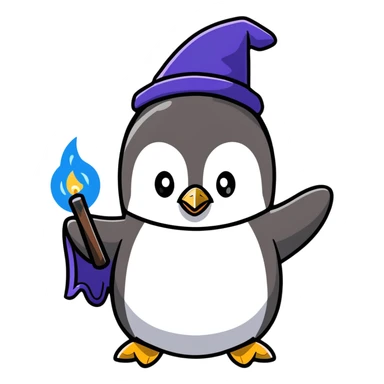 penguin wizard casting a glowing spell sticker