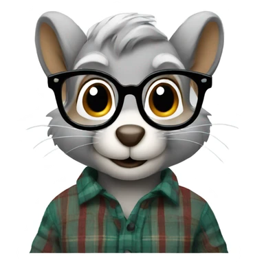 Squirrel with glasses and flannel shirt grey hair sticker