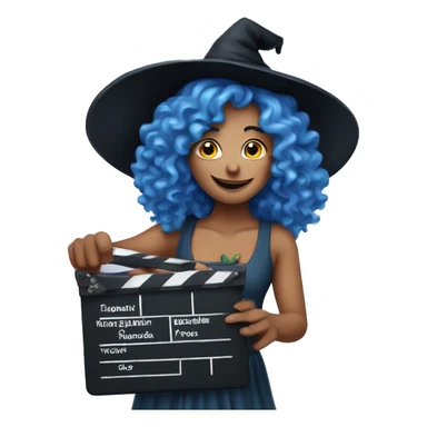 blue-curly-haired witch with a clapperboard in her hands sticker