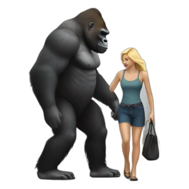 Gorilla walking a blonde woman on the street sticker