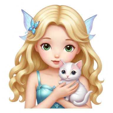 Very dreamy-pretty-fashionable-cute-shiny-ladylike-soft style-kawaii-beautiful-beautiful-hair-fairy style-holding a kitten sticker