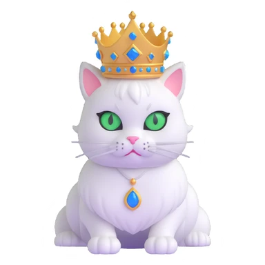 white cat with one green eye and one blue eye, wearing a princess crown sticker
