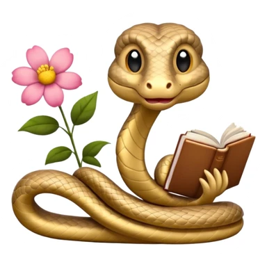 Beige Snake reading books + flower sticker
