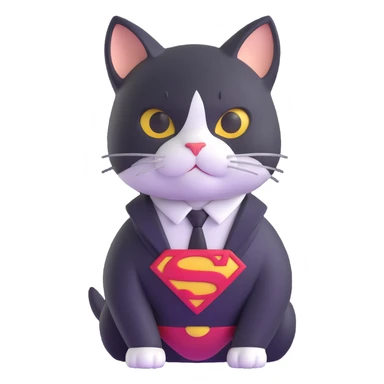 super man cat in black suit sticker