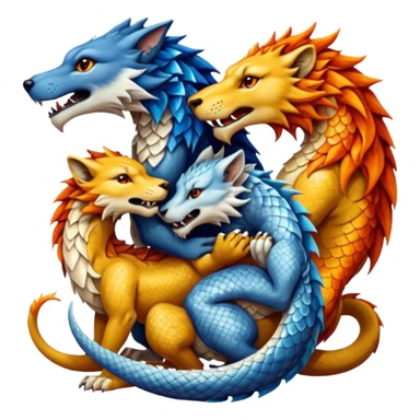 A wolf, a lion, a dragon, all eating each other's tail ouroboro sticker