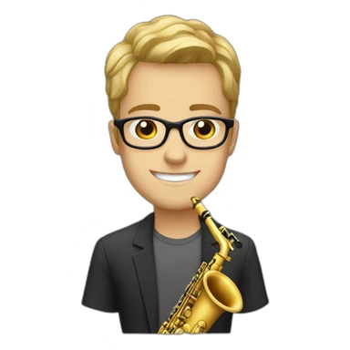 young man white glasses saxophone sticker
