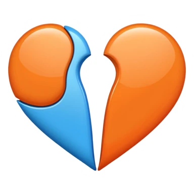 Half blue half orange heart split vertically sticker