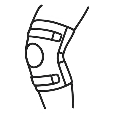 hand-drawn outlined icon of a knee with a knee brace sticker