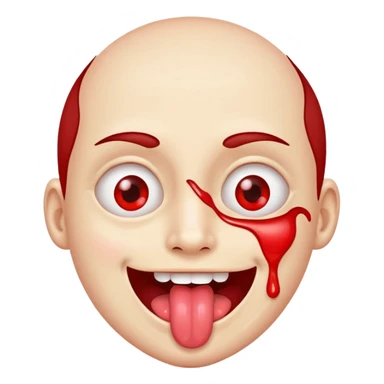 Spilt glue on their face but is happy and smiling with their tongue out but their eyes are red sticker