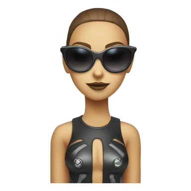 A  robotgirl head wearing sunglasses, next to a palm tree symbol sticker