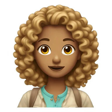 Girl with tan skin and curly hair taking a selfie sticker