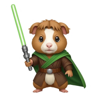 guinea pig in Jedi outfit, wielding a green lightsaber sticker