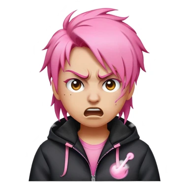 angry emoji with steam coming out of nose, pink hair, wearing black Nike jacket, wheatish skin tone sticker