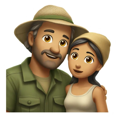 Caucasian fisherman no beard in love with Philippine island girl on an island sticker