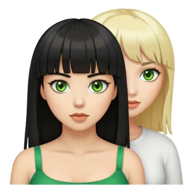 Black Hair woman with bangs and brown eyes with blonde hair woman with green eyes both white skin sticker