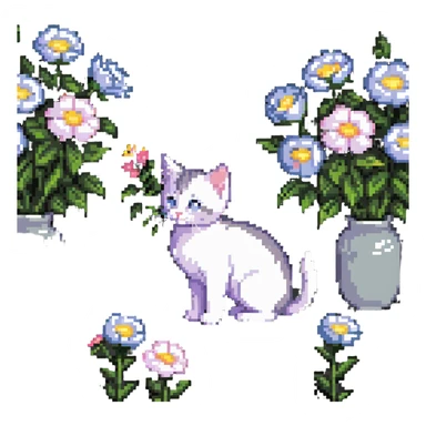 Kitten smells flowers sticker