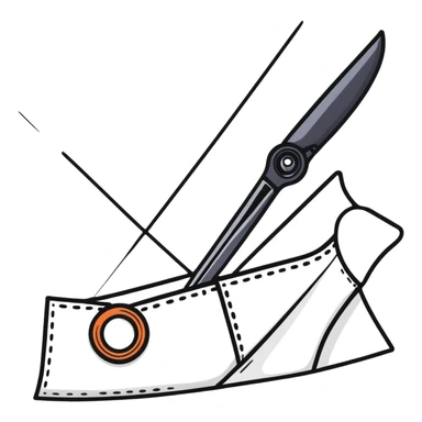 tailoring scissors cutting fabric with dotted line sticker