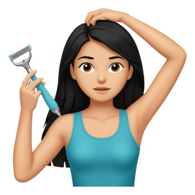 woman black long hair showing armpit and grabing razor sticker