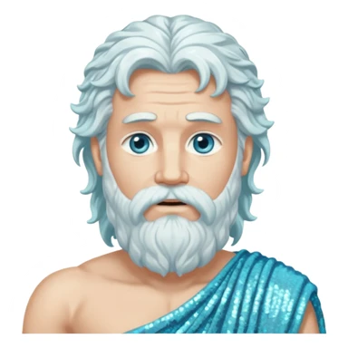 Uranus, God of Air from Roman Deities with long white wavy hair and beard, pale cyan sequin toga sticker