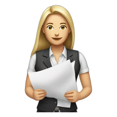 woman professional vest holding paper sticker
