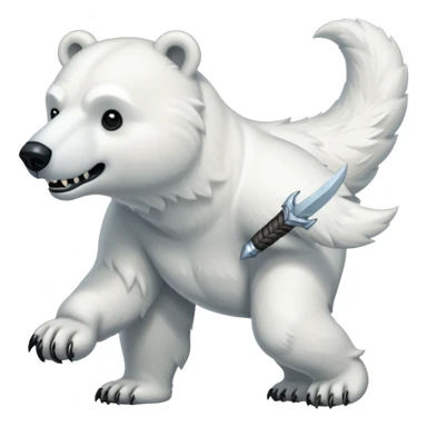 Polar bear with a wolf’s tail, thick neck fur, and short saber fangs sticker